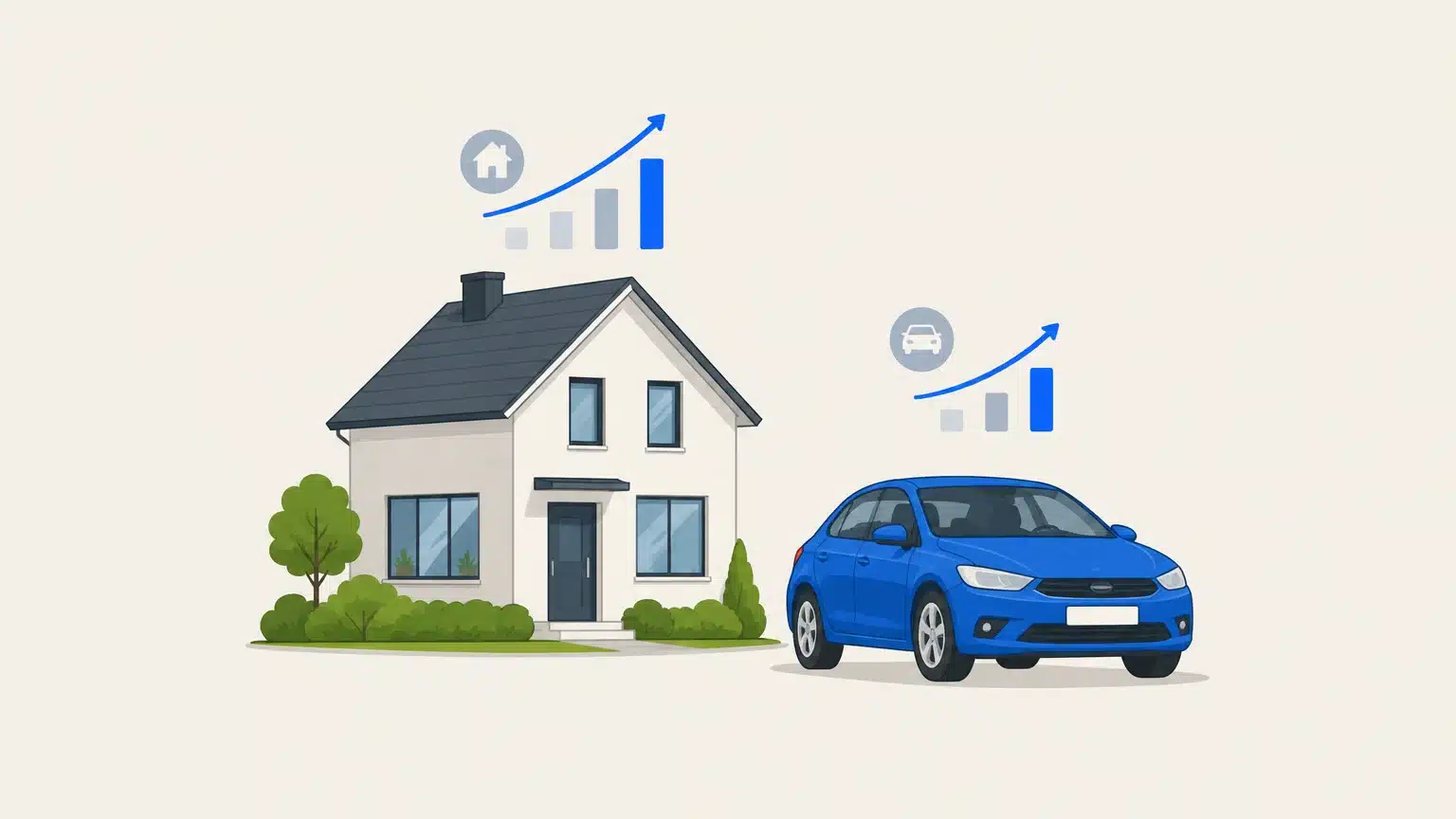 Maison et voiture illustrant l’évolution distincte de leurs assurances