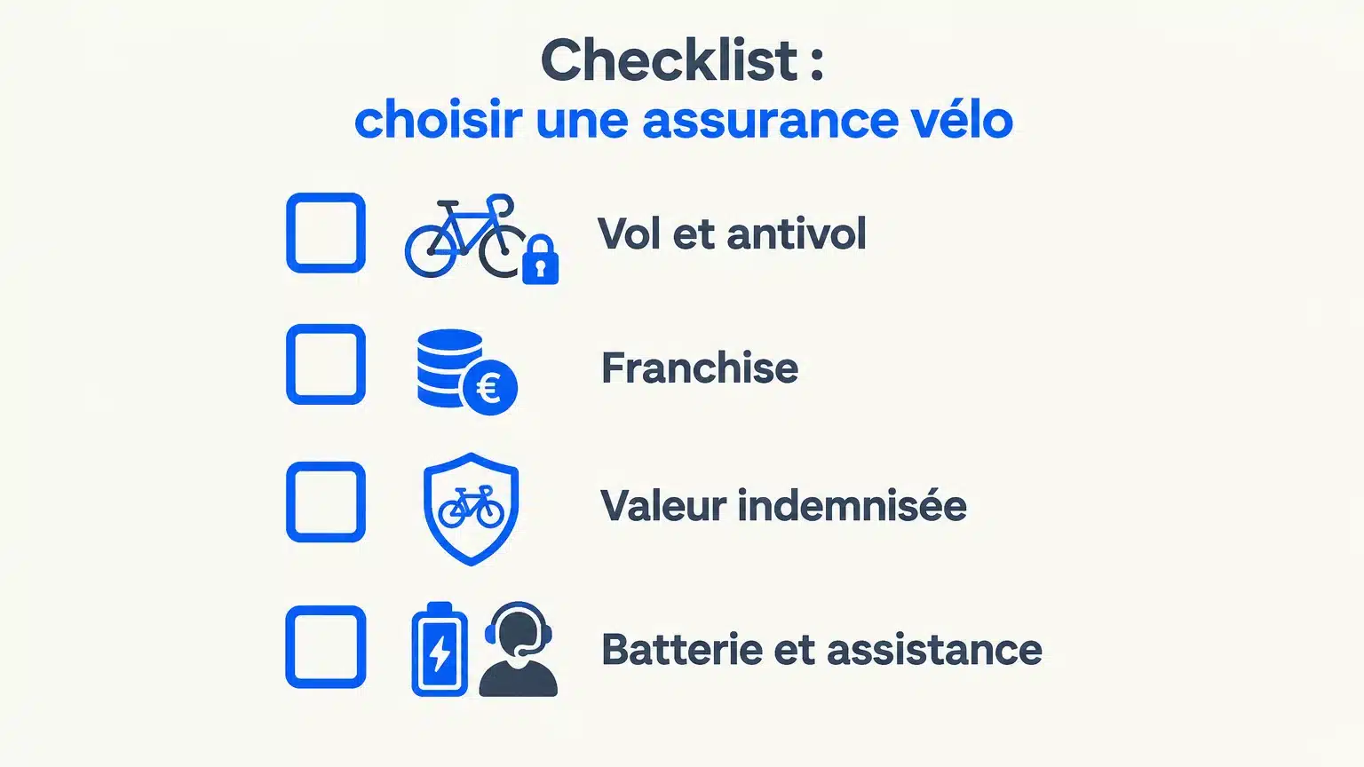 Checklist des critères à comparer pour assurer un vélo