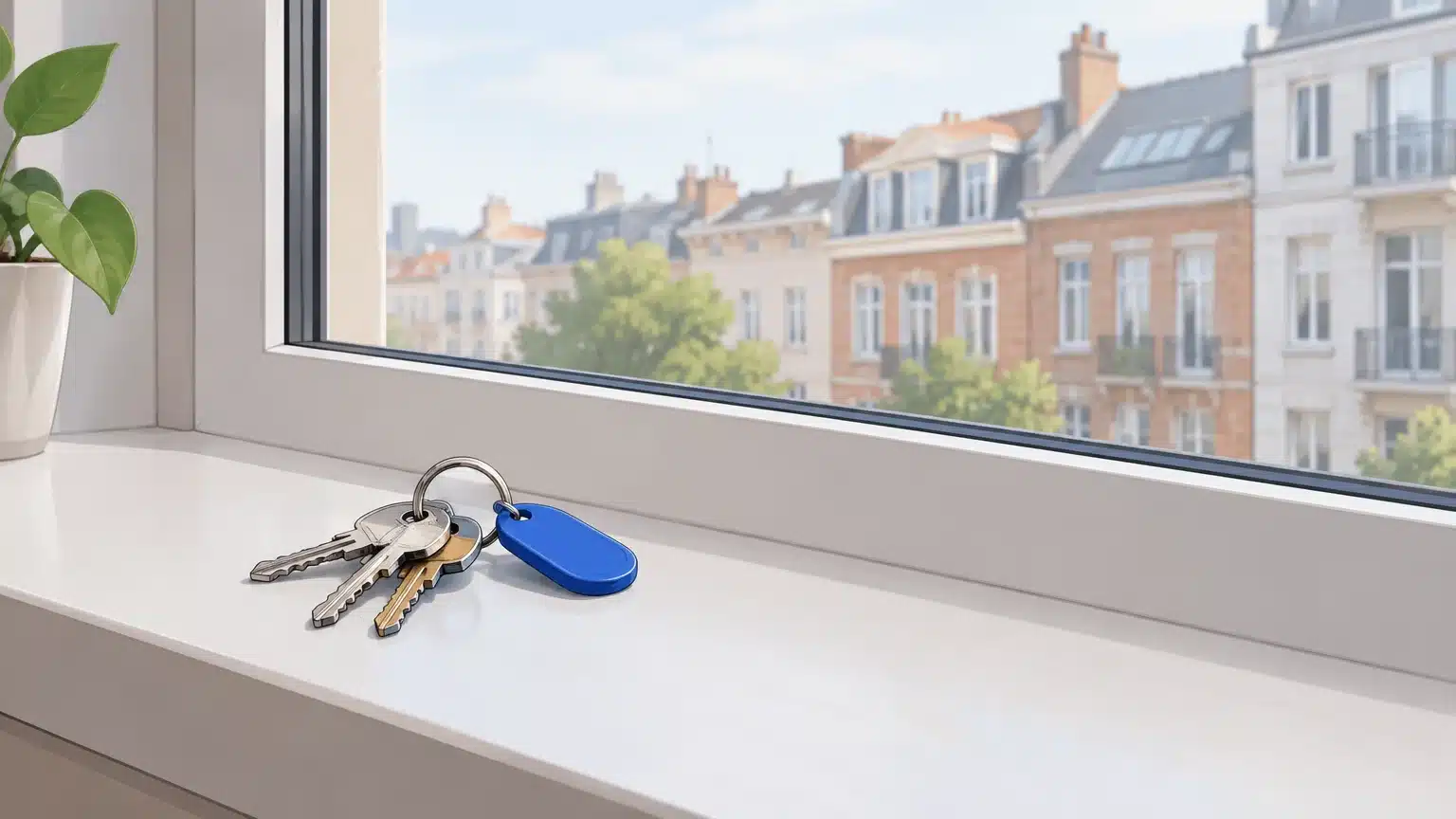 Clés d’un appartement bruxellois près d’une fenêtre