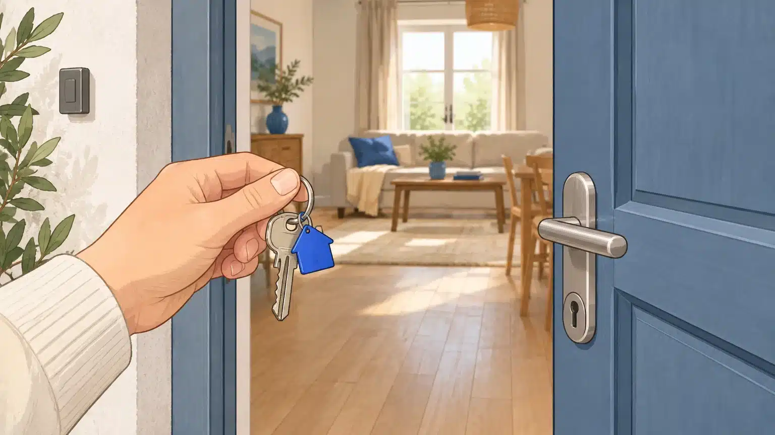 Une clé ouvre la porte d’une maison de vacances
