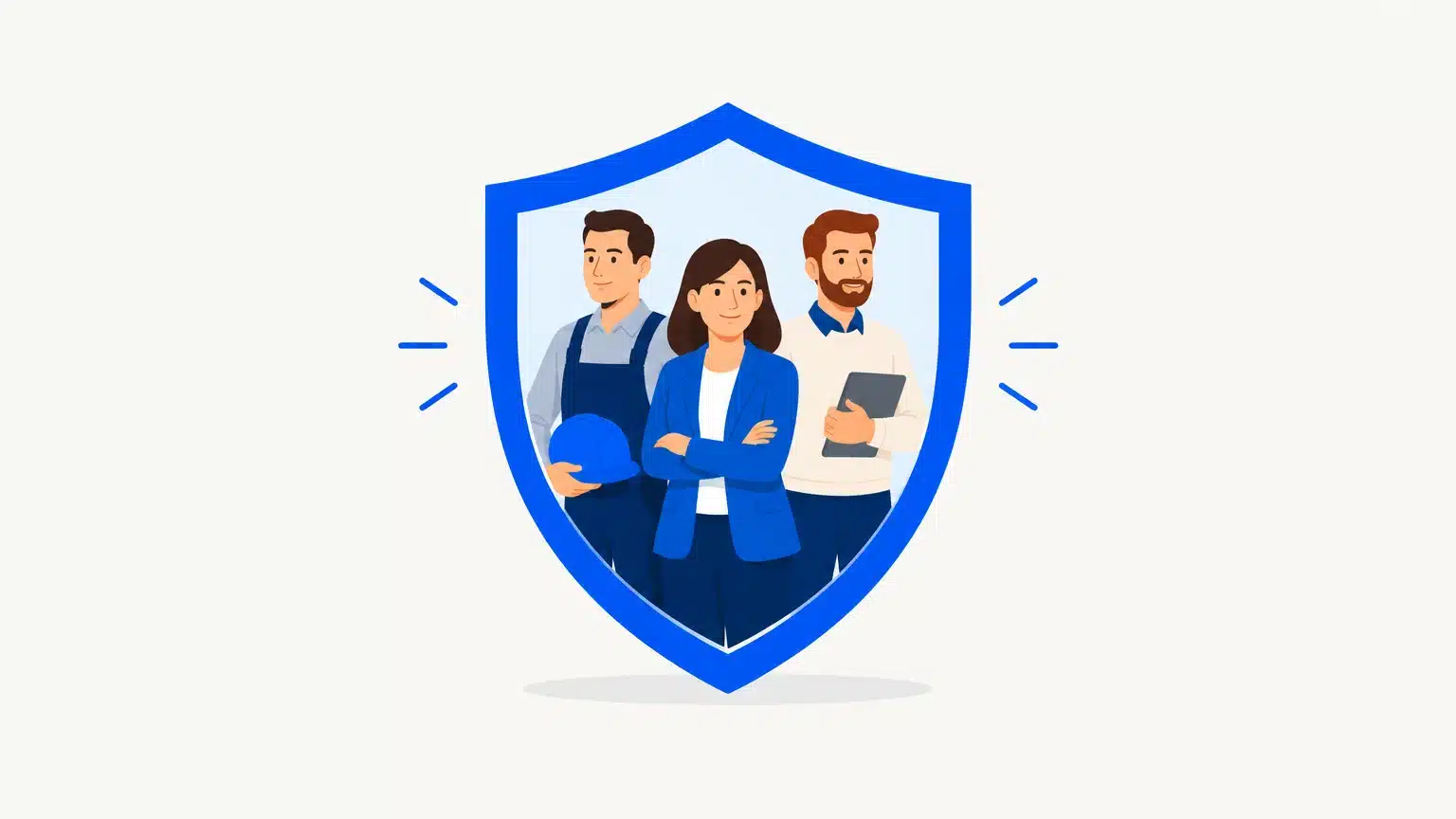 Une équipe de PME protégée par un bouclier symbolisant l’assurance des travailleurs